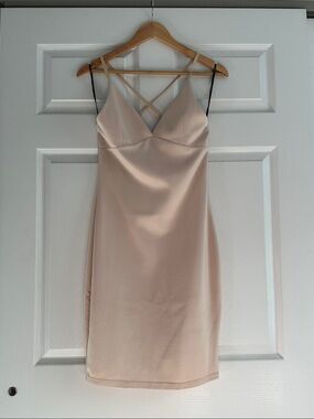 Satin Slip Dress with Crisscross Straps - Blush/Cream